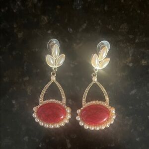Elegant Red and Gold Dangle Earrings